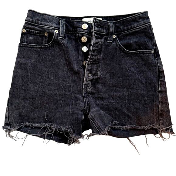 ABERCROMBIE & FITCH BLACK HIGH RISE BUTTON FLY DENIM SHORTS SZ 25 0 RAW HEM - Picture 1 of 3